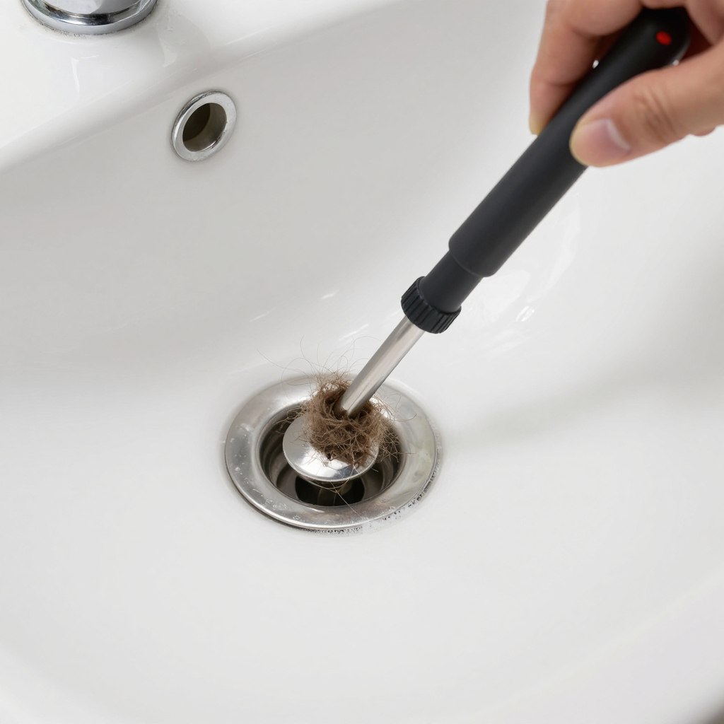Bathroom drain cleaning removing hair and soap scum
