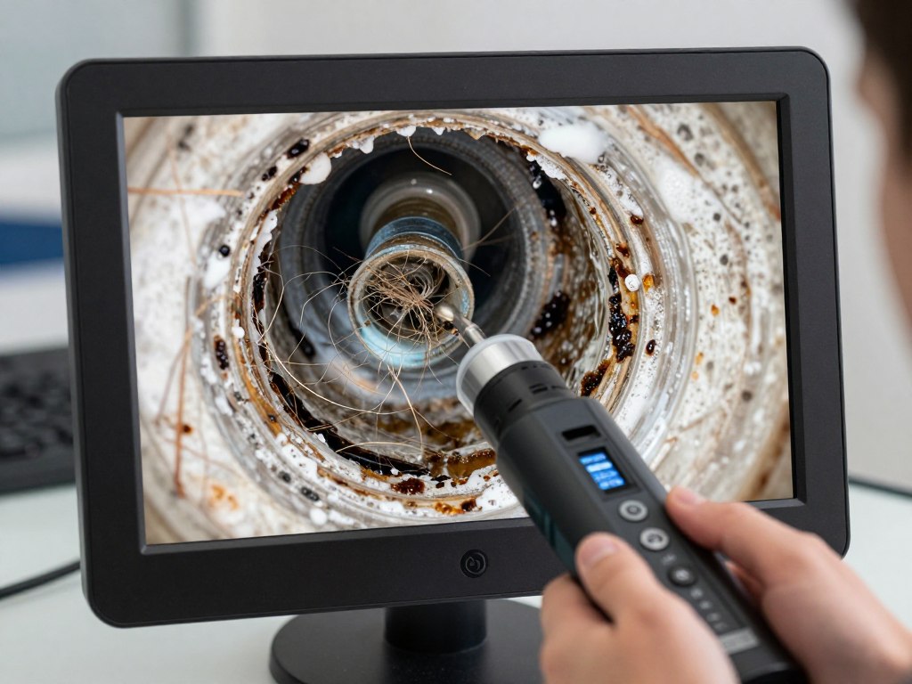 Camera inspection revealing blockage inside Hialeah home drain pipe
