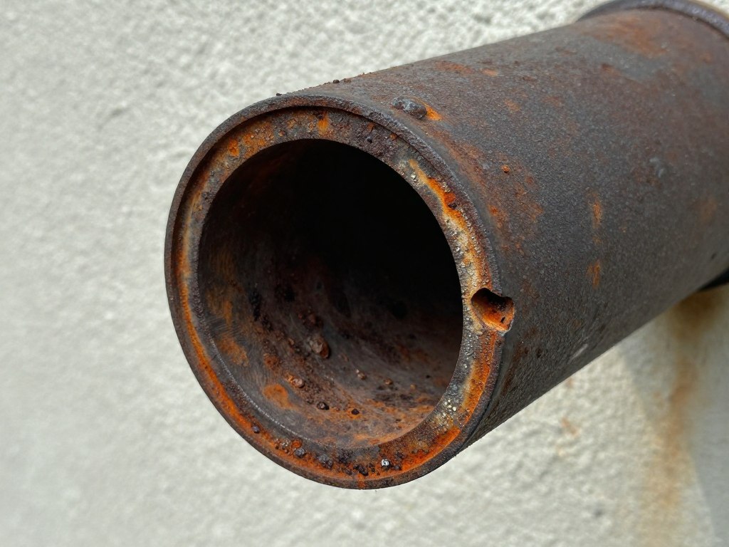 Corroded drain pipe from 1960s Hialeah home showing humidity damage