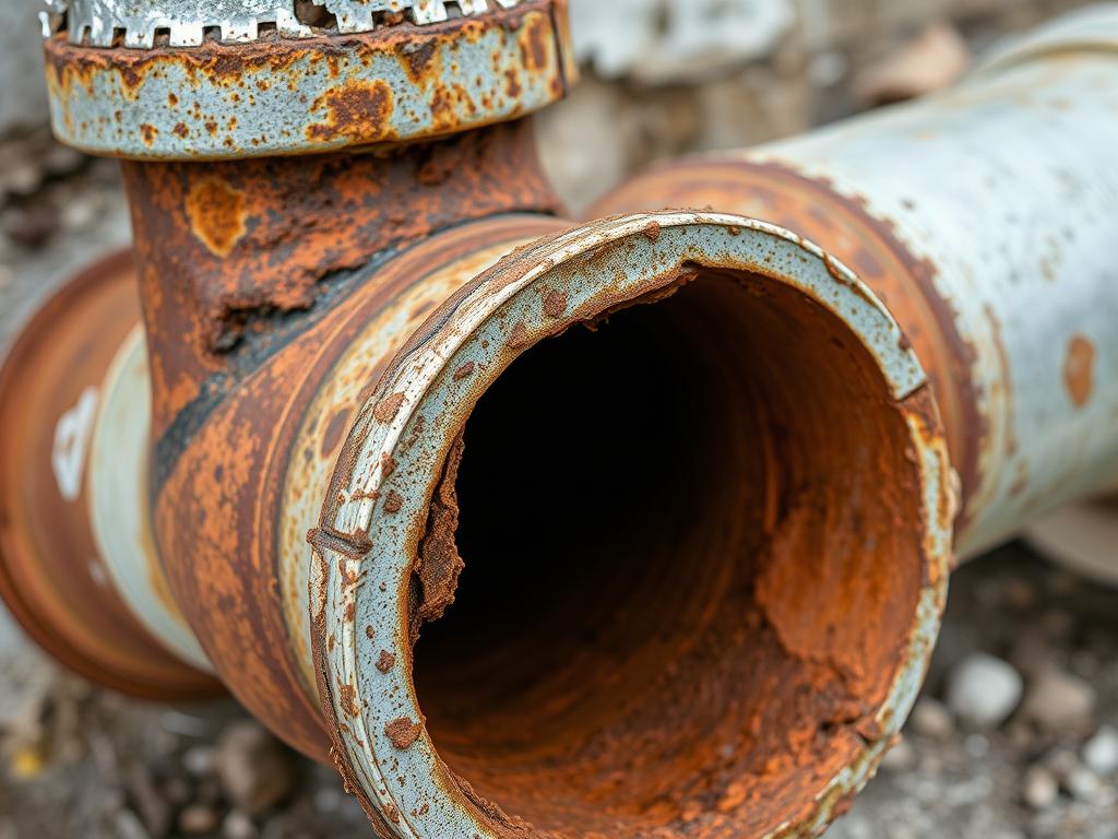 Corroded drain pipe from salt air damage in Miami Beach home