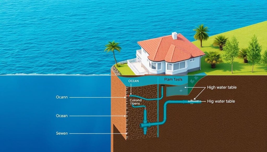 Diagram showing high water table effects on Miami Beach drain systems