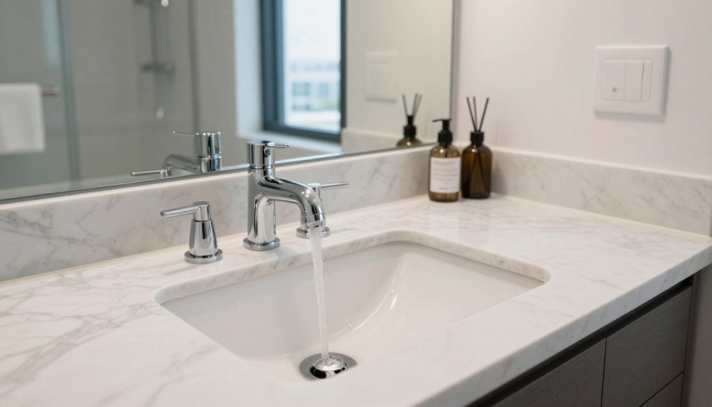Drain clogged Miami Beach condo bathroom with standing water in modern sink