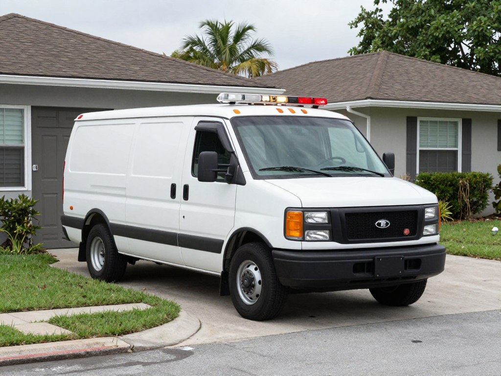 Emergency drain cleaning service truck arriving at Hialeah FL residence