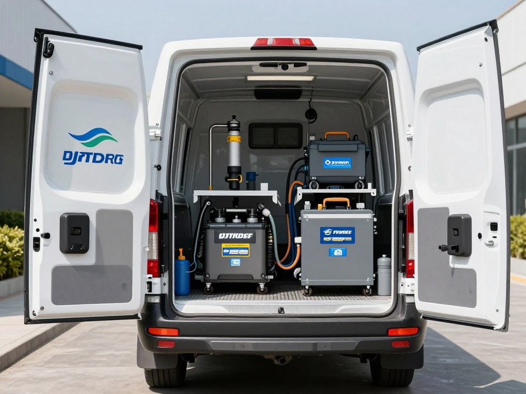 Modern drain cleaning service truck equipped with professional tools