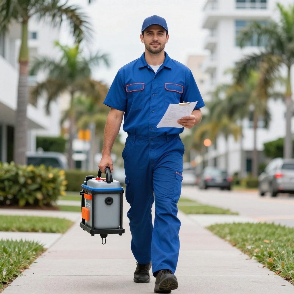 Professional drain cleaning technician arriving quickly for same day service
