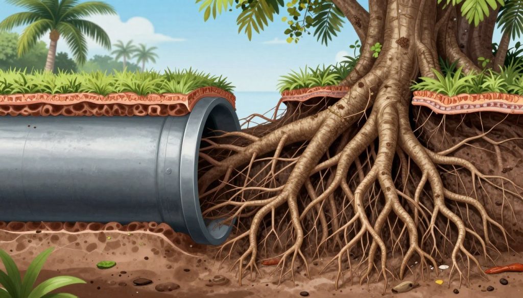 Tree root infiltration in drain pipes common in Coral Gables landscaping